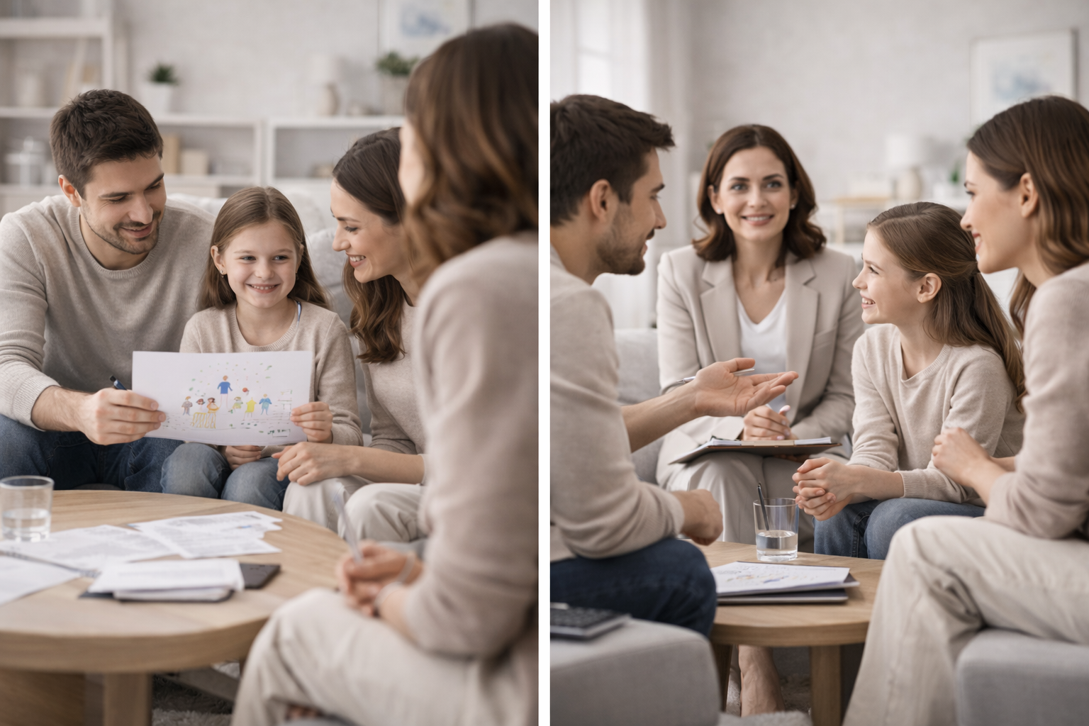 A mediator guiding a discussion about children